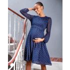 Navy & White Spot Chiffon Maternity to Nursing Dress
