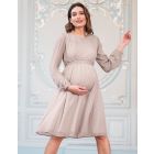 Taupe & White Spot Chiffon Maternity to breastfeeding Dress