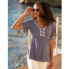 Blue Embroidered V-Neck Maternity to breastfeeding Top