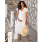 White V Neck Broderie Anglaise Maternity to breastfeeding Midi Dress