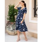Navy & White Flower Print Maternity to Nursing Tea Dress