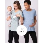 Two Pack Essential Maternity to breastfeeding T-shirts in Blue & Green