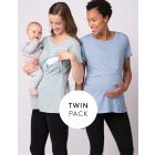 Two Pack Essential Maternity to breastfeeding T-shirts in Blue & Green