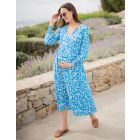 Blue & White Boho Midi Maternity & Nursing Dress