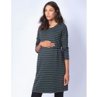 Navy & Green Stripe Maternity & Nursing Dress