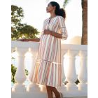 Lace Trim Vintage Stripe Midi Maternity to Nursing Dress
