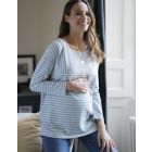 Sage Green & White Contrast Stripe Long Sleeve Maternity to breastfeeding Top