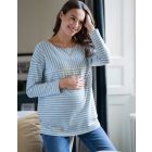 Sage Green & White Contrast Stripe Long Sleeve Maternity to breastfeeding Top