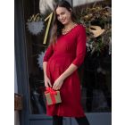 Maternity & Nursing 3/4 Sleeve Dress - Claret Red