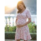 Pink Floral Drawstring Fit & Flare Maternity to breastfeeding Dress