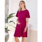 Raspberry Pink Fit & Flare Maternity to breastfeeding Dress