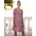 Shirred Pink Floral Print Maternity to breastfeeding Dress