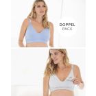 Two Pack Essential Cotton Maternity & breastfeeding Bras in Grey Stripe and Blue
