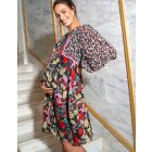 Mixed Flower Print Boho Maternity to Nursing Dress
