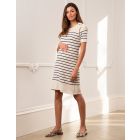 Grey & Navy Cotton Maternity & Nursing Dress