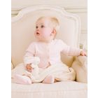 Pink Cotton Cashmere Pointelle Baby Cardigan