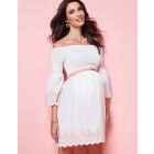 White Embroidered Off the Shoulder Maternity Dress