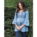 Embroidered Chambray Maternity Blouse