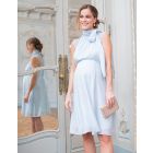 Sky Blue Maternity & Nursing Dress with Neckline Tie