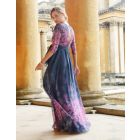 Navy Blue & Pink Floral Silk Maternity Gown