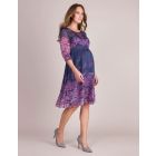 Navy Blue & Pink Floral Silk Maternity Dress