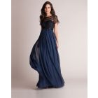 Navy Blue Silk and Lace Maternity Evening Gown