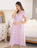 Lilac Floral Cotton Maternity & Nursing Night Dress