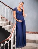 Navy Blue Silk & Lace Maternity Evening Dress