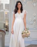 Long Lace V Neck Maternity Bridal Gown