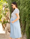 Denim Pinafore Maternity to Nursing Dress – Blue